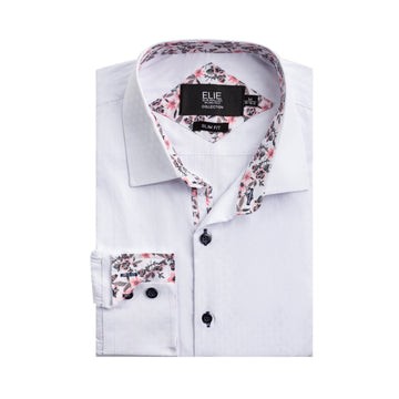 Men's Fashionable Jacquard Long Sleeve Patchwork Stand Collar Shirt