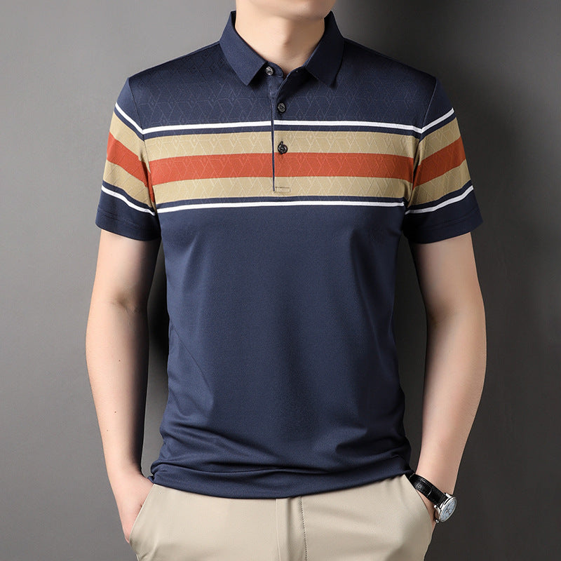 New striped cotton lapel polo shirt