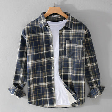 Men's 100% Cotton High Quality Plaid Casual Long-sleeved Shirt