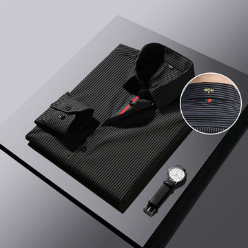 High-end striped embroidered lapel shirt