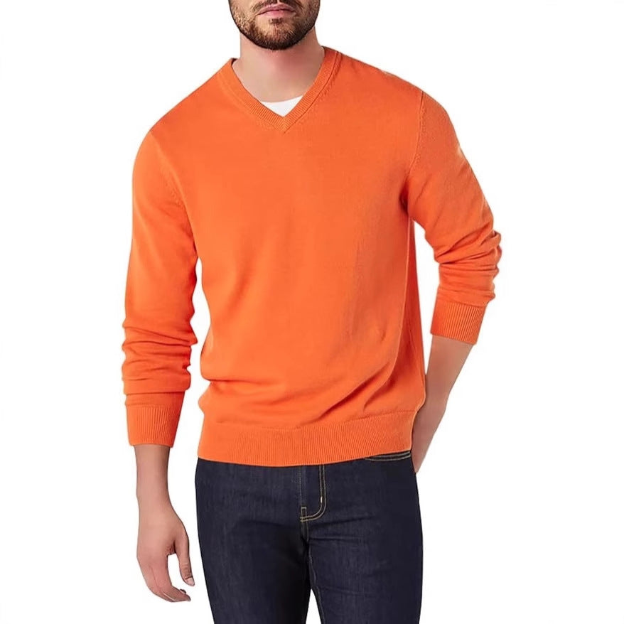 Men's Solid Color V-neck Sweater