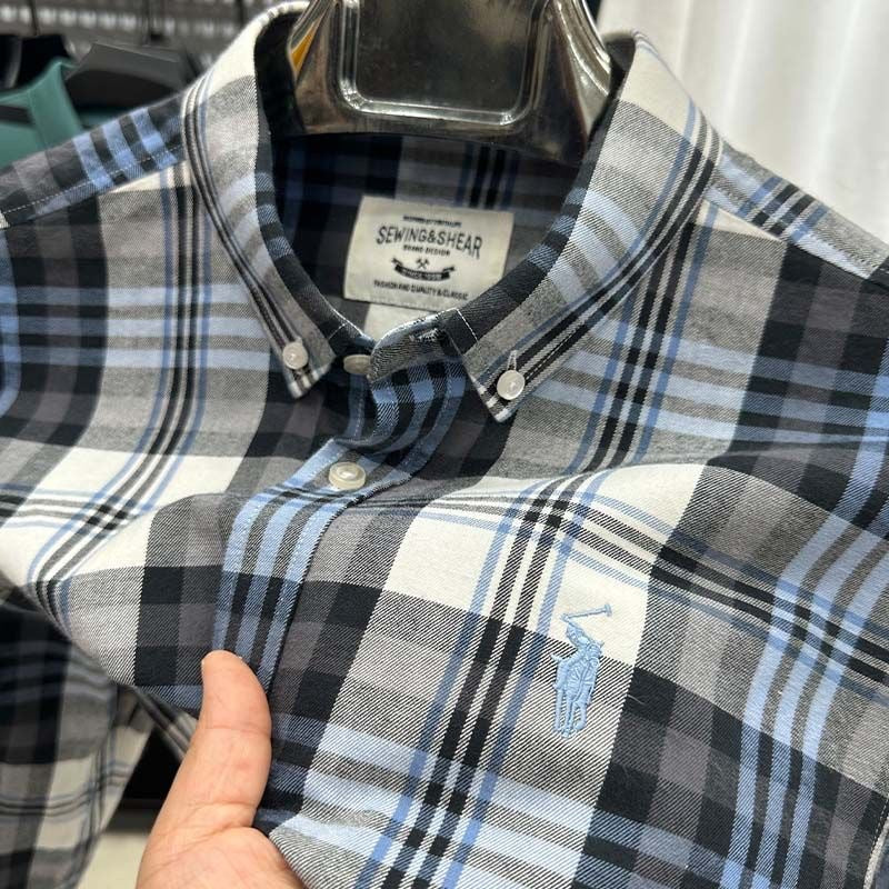 Men's 100% Cotton Business Casual Loose Plaid Embroidered Shirt