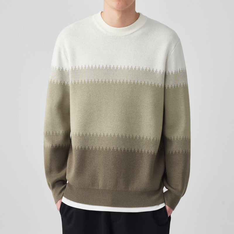 Men's 2023 Winter Fashion Contrast Color Round Neck Jacquard Sweater