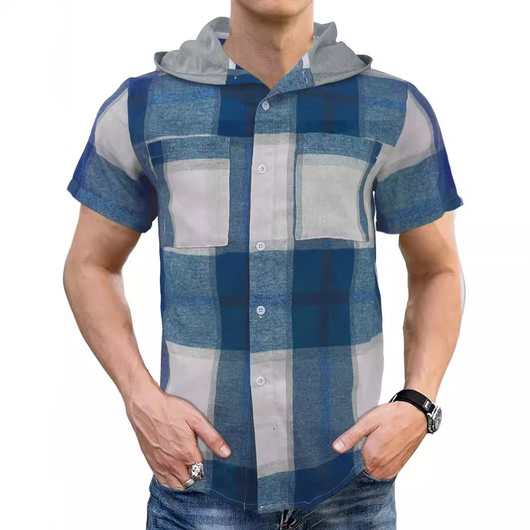 2024 New Men's Casual Hooded Plaid Shirt