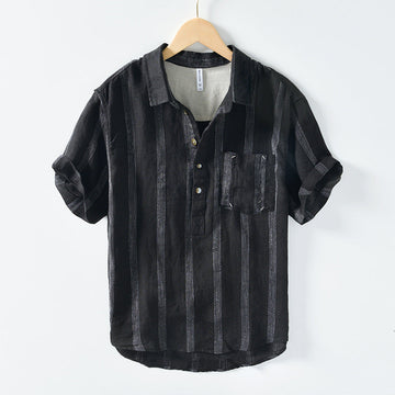 Pure Linen Stripe Half Sleeve Shirt