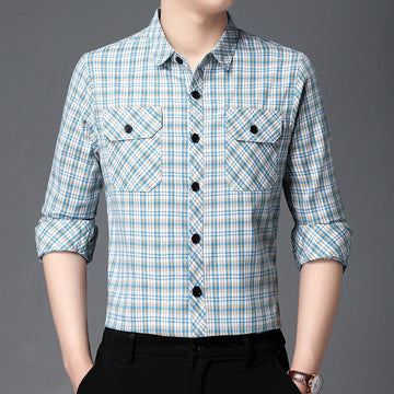 Men's Business Casual Loose and Comfortable Plaid Striped Shirt