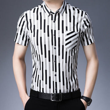 Short Sleeve Striped Lapel Shirt