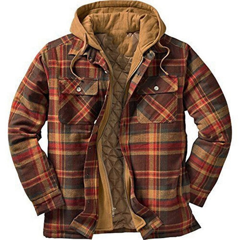 Padded Plaid Printed Hooded Jacket