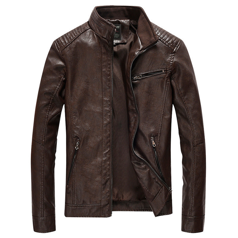 Men's Stand Collar Leather Jacket