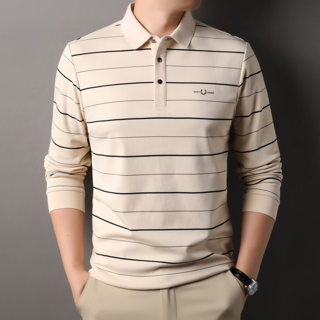 Men's Striped Lapel Loose Polo Shirt