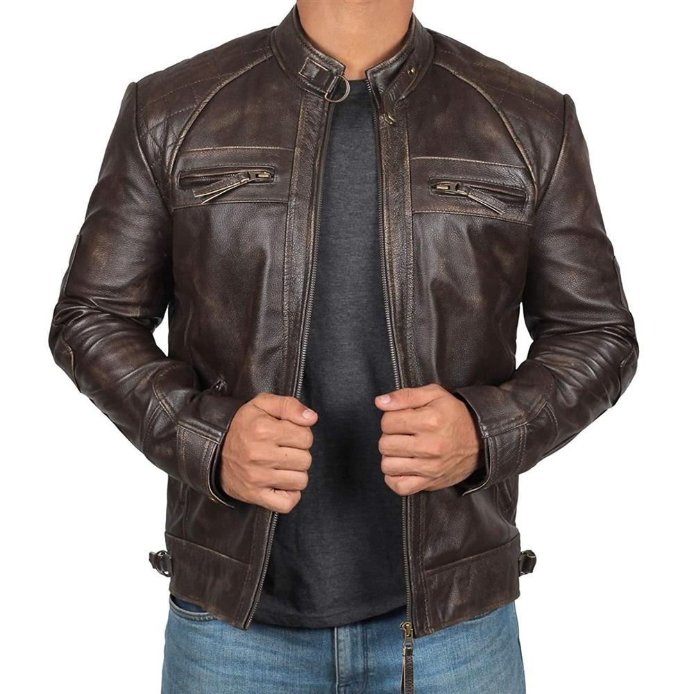 Men's Stand Collar Fashion Casual Leather Jacket