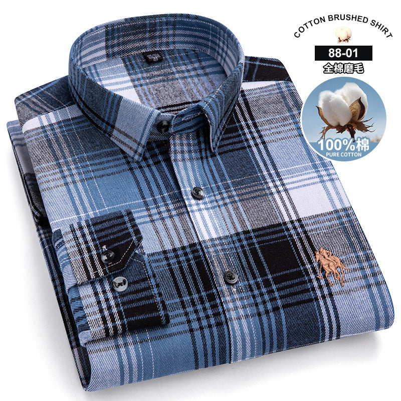 Men's New Pure Cotton Brushed Fashion Casual Plaid Shirt