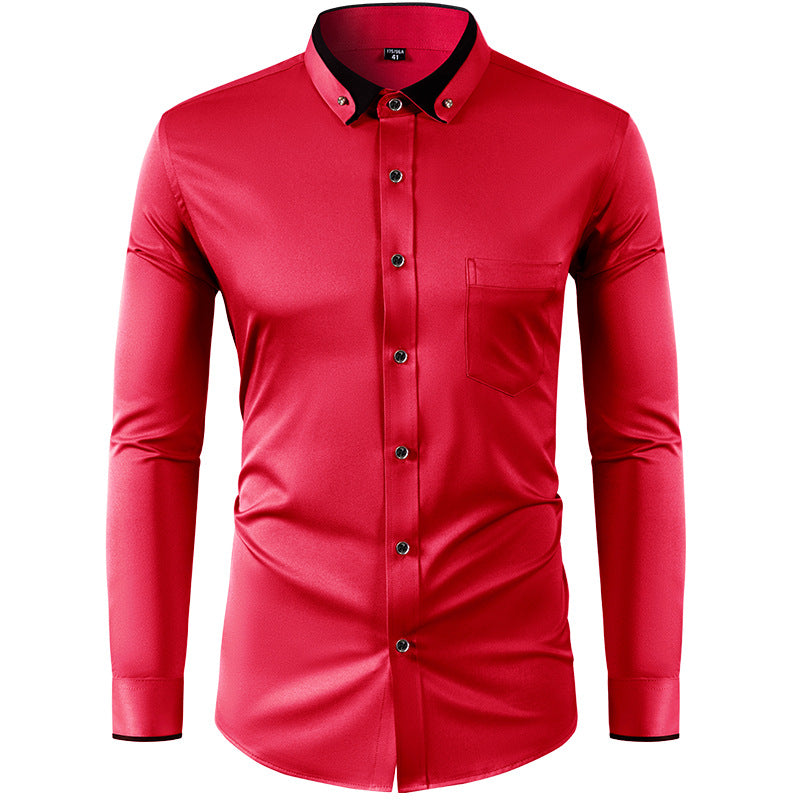 Men's Long Sleeve Contrast Color Stretch Shirt