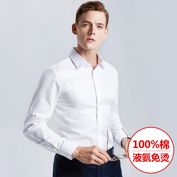 Men's 100% Pure Cotton Liquid Ammonia Long-sleeved High-end Business No-iron Shirt