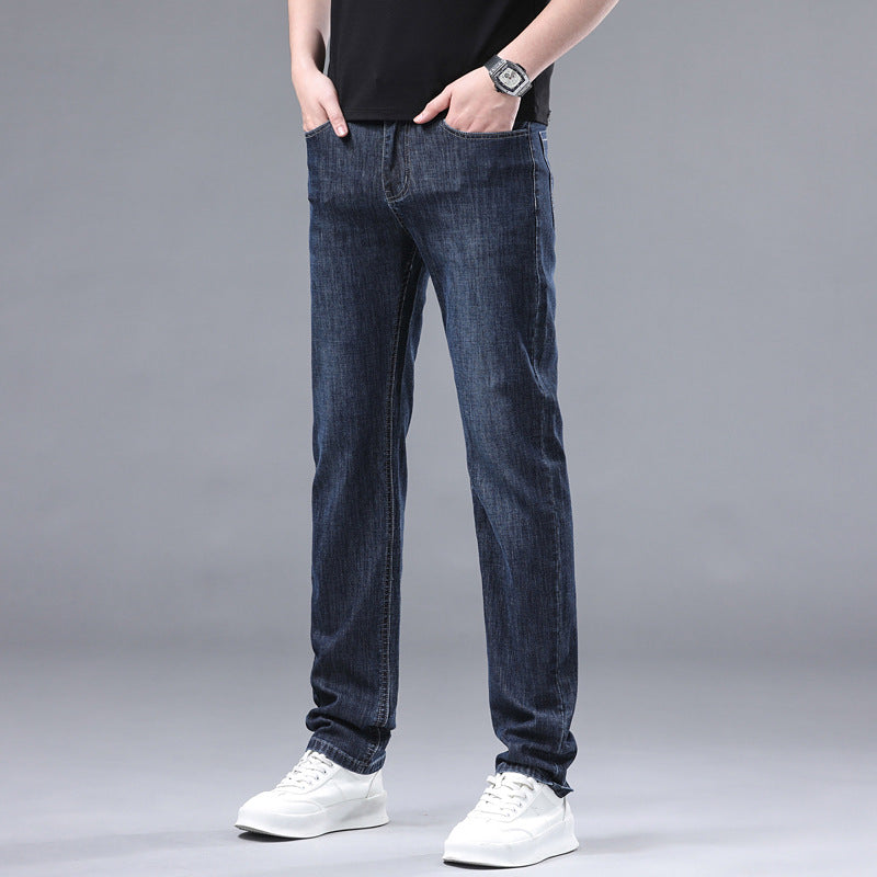 2024 Men's New Ice Silk Loose Large Size Elastic Business Casual Jeans