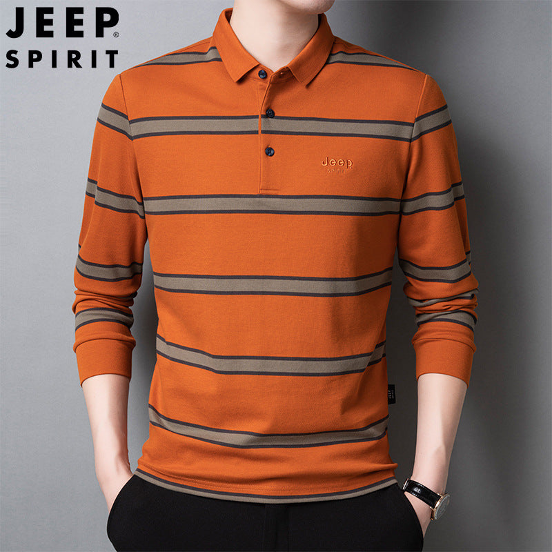 Lapel striped business casual polo shirt