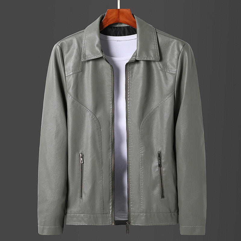 2023 New Men's Lapel Fashion Casual Leather Jacket