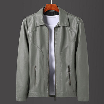 2023 New Men's Lapel Fashion Casual Leather Jacket