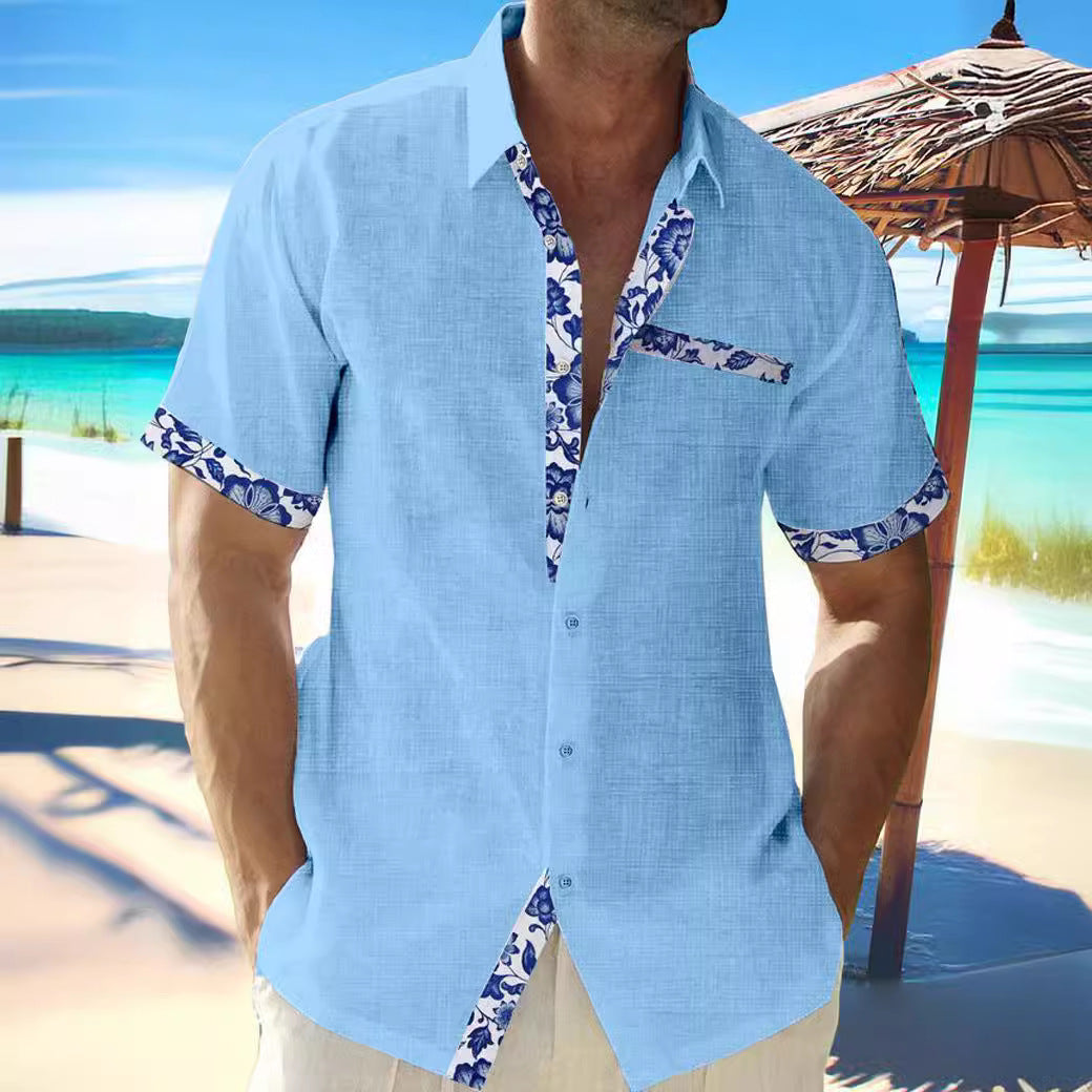 Men's Beach Casual Contrast Lapel Shirt