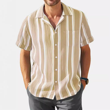 2024 Men's Casual Fashion Striped Contrast Color Short Sleeve Shirt