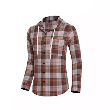 Men's Casual Plaid Hooded Long Sleeve Shirt