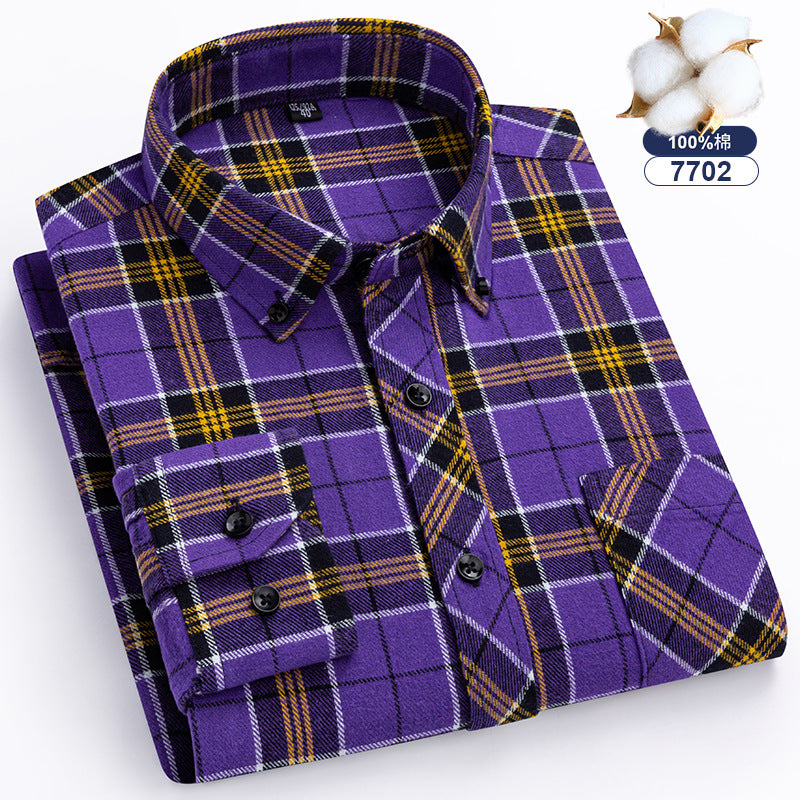 Men's Large Size Cotton Plaid Fashion Casual Long Sleeve Shirt