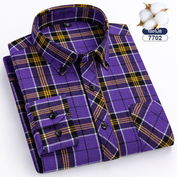 Men's Large Size Cotton Plaid Fashion Casual Long Sleeve Shirt