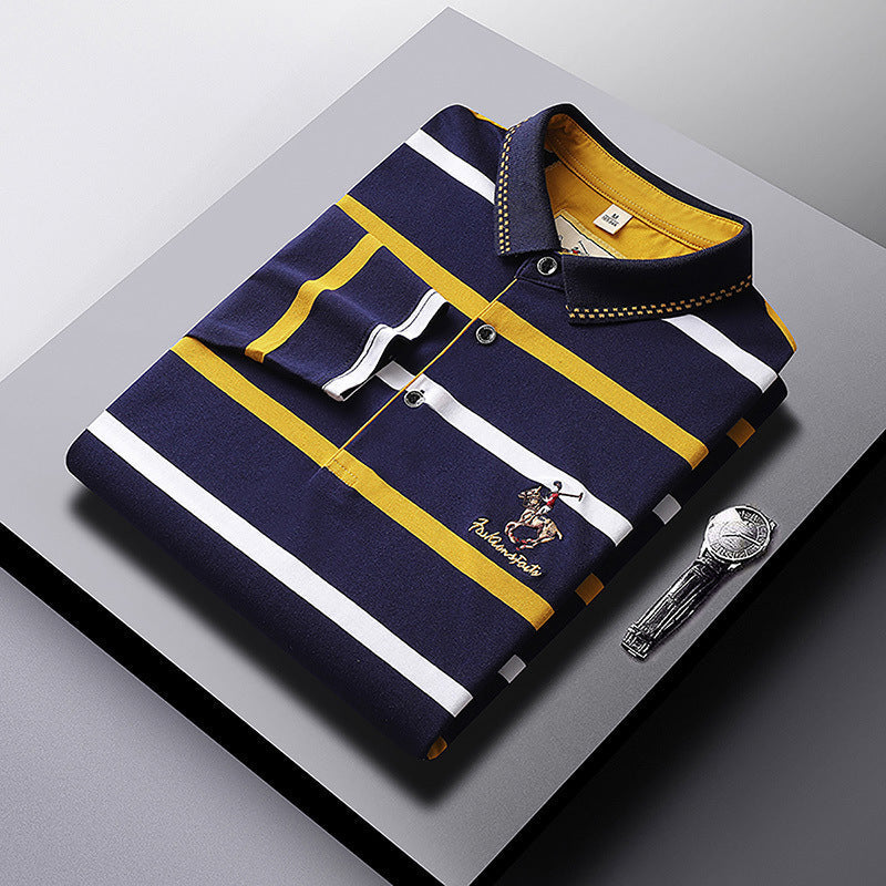 Men's Business Classic Striped Long-sleeved POLO Shirt