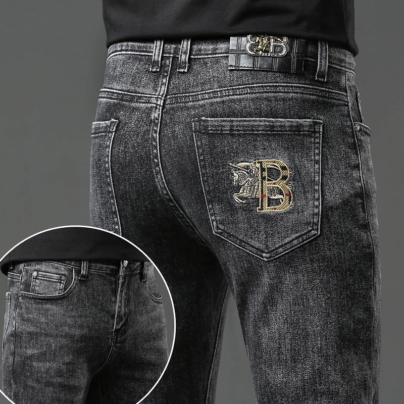 Men's New Elastic Embroidered Jeans