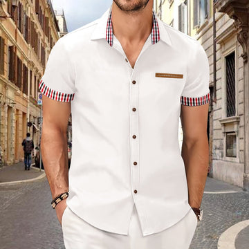 2024 New Fashion Men's Plaid Color Matching Business Casual Shirt