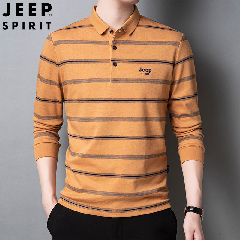 STRIPED LONG SLEEVE LAPEL POLO SHIRT