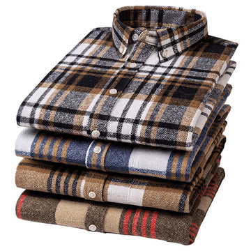 Men's Long-sleeved Brushed Casual Retro Plaid Shirt