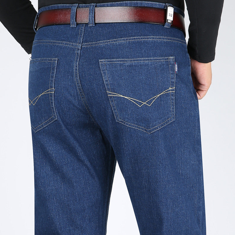 Men's Straight Elastic Thick Business Casual Jeans