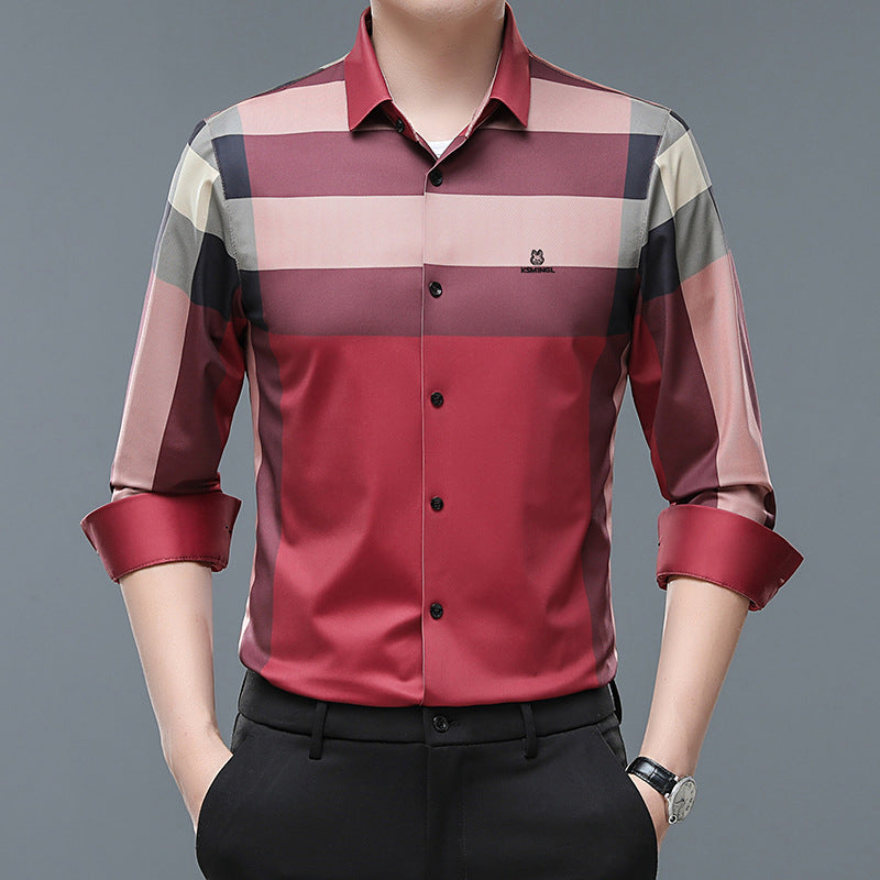 Men's Color-block Check Non-marking High-stretch Shirt