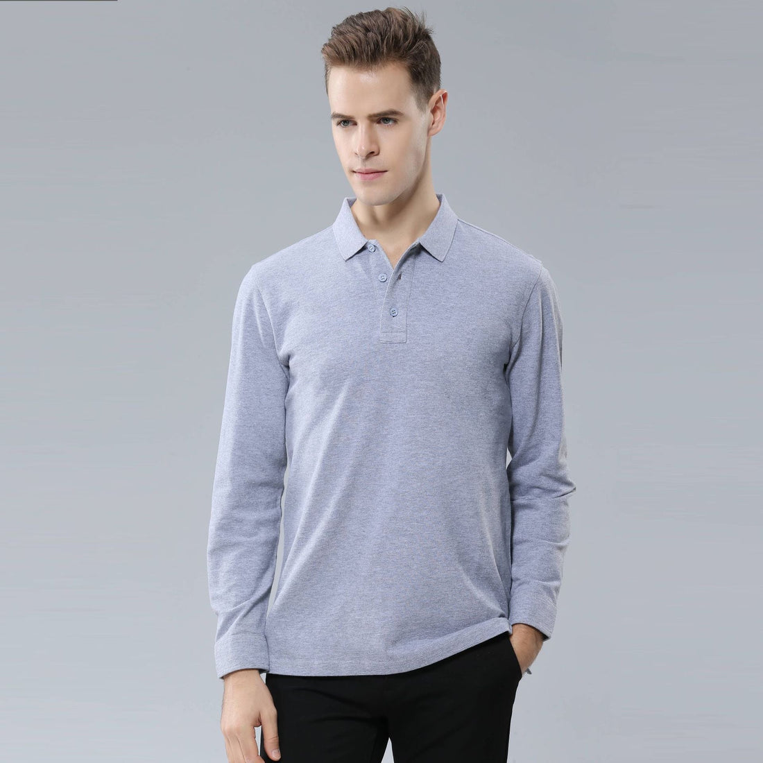 Men's Cotton Long-sleeved Lapel Polo Shirt