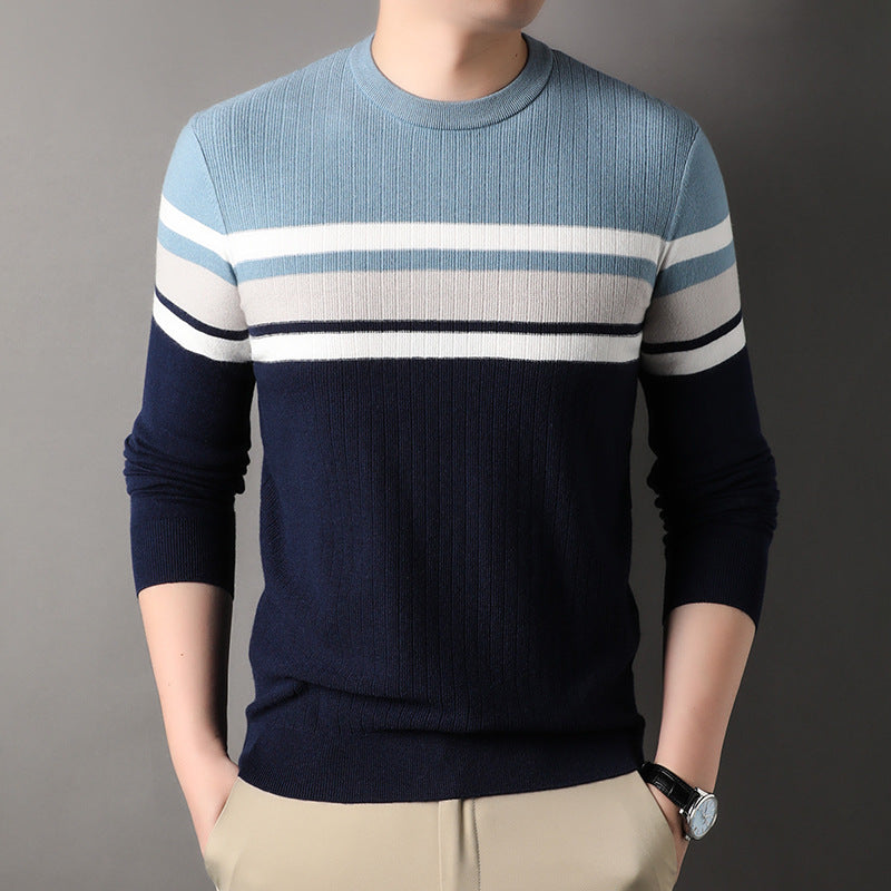 Men's Fashionable Round Neck Wool Striped Sweater