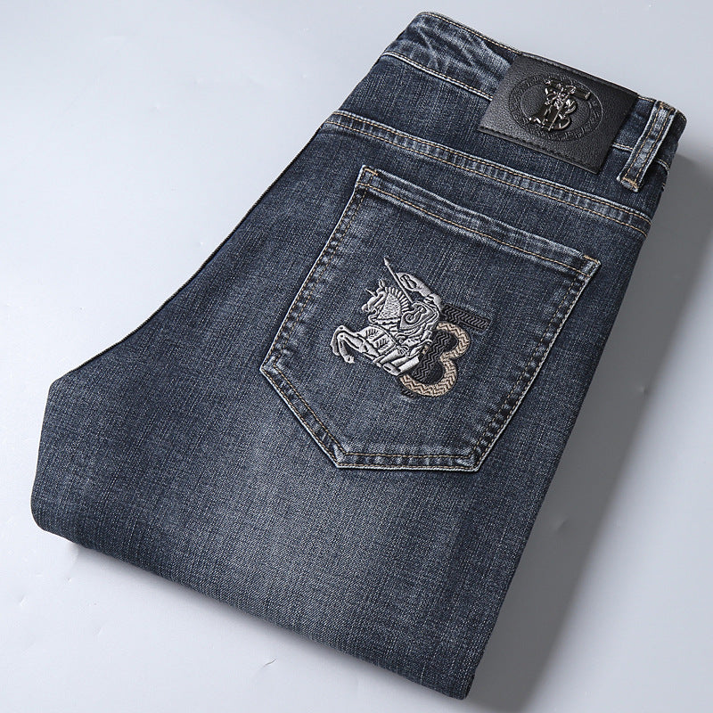 Men's Embroidered Business Straight Jeans