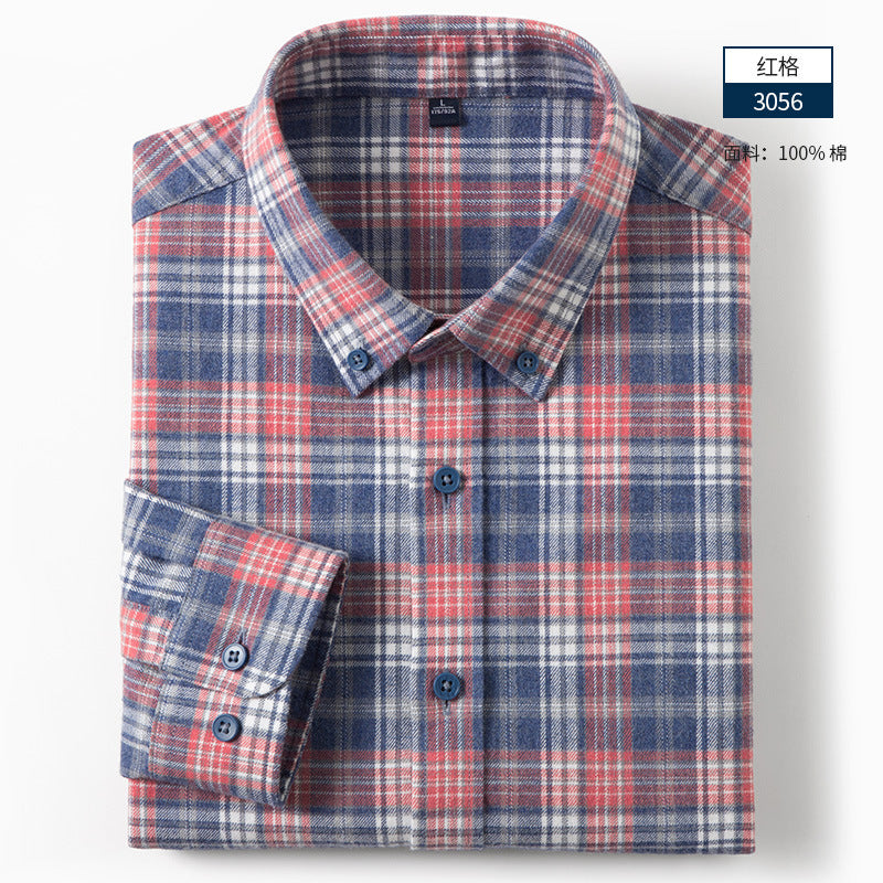 Men's Pure Cotton Casual Business Long-sleeved Plaid Shirt