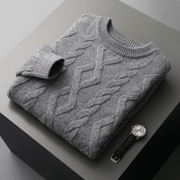 Men's New 100% Wool Thick Crew Neck Sweater