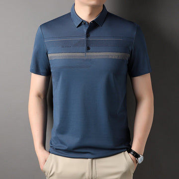 Cotton lapel striped business casual polo shirt