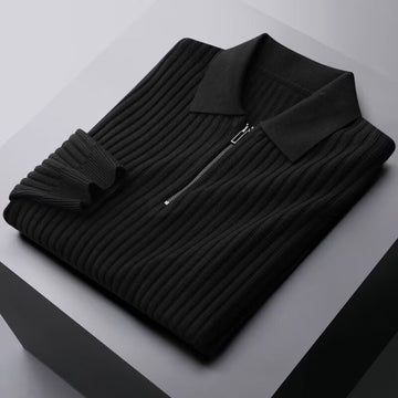 Men's High-End Half Zip Lapel Striped Solid Color Sweater