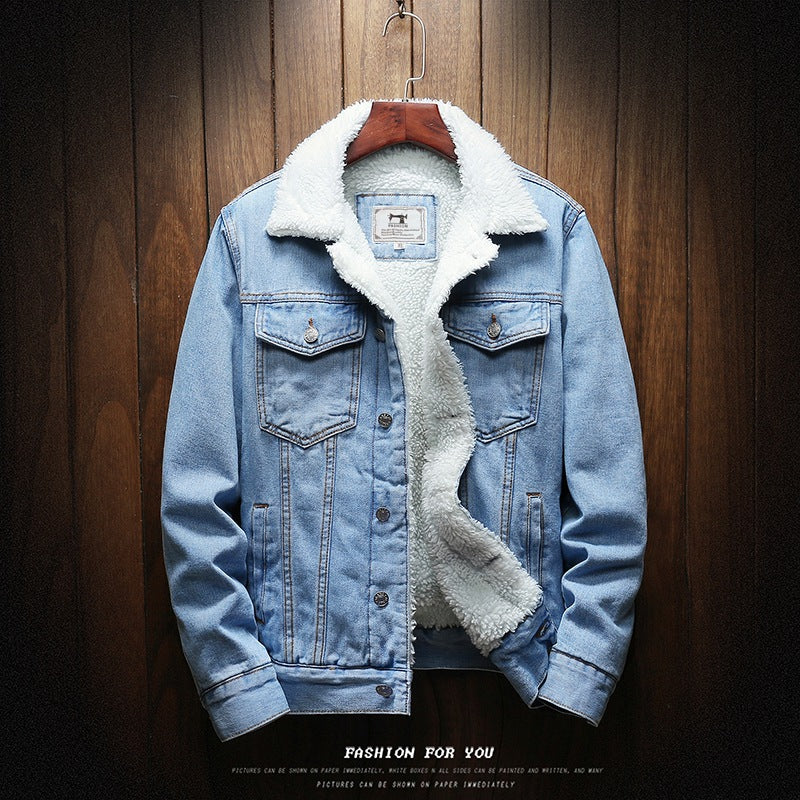 Winter denim jacket with fleece collar