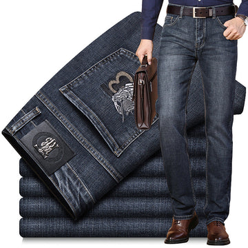 Men's Embroidered Business Straight Jeans