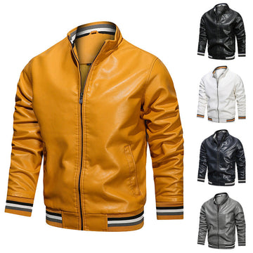 Men's Stand Collar Casual Leather Jacket