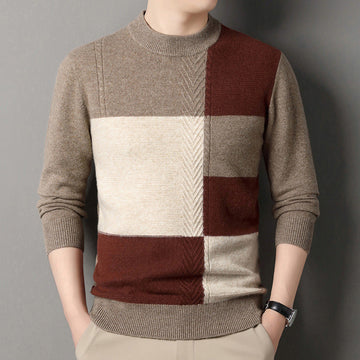 Men's Round Neck Color Matching Pullover High-end Pure Wool Sweater