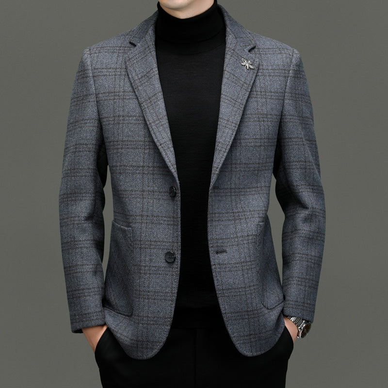 Men's Business Casual Wool Plaid Blazer