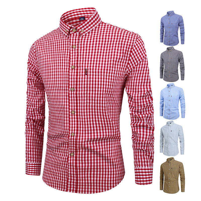 Breathable cotton long-sleeved plaid shirt