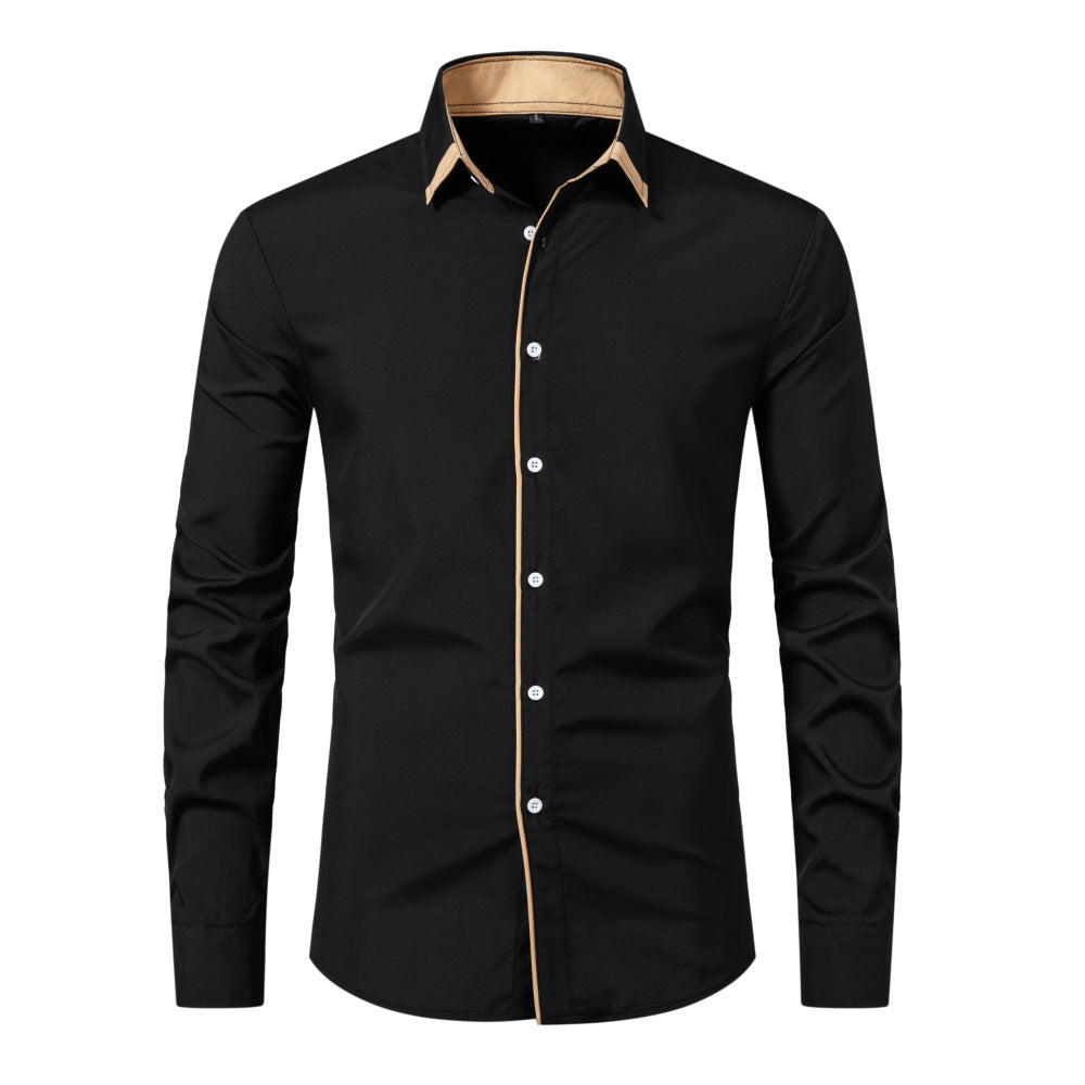 2024 Men's New Casual Color Matching Fashion Long Sleeve Business Shirt