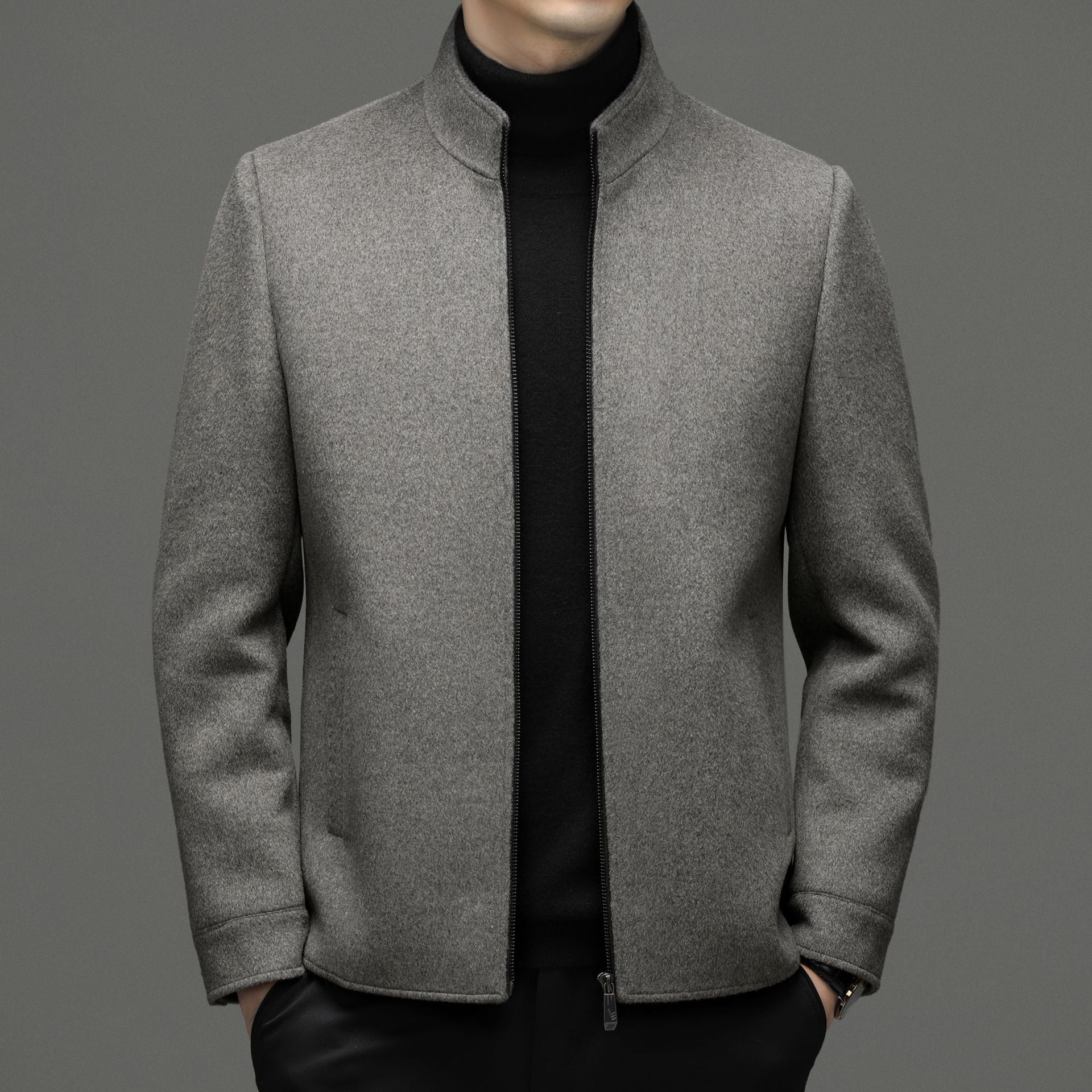 Men's Casual Stand Collar Woolen Jacket Coat