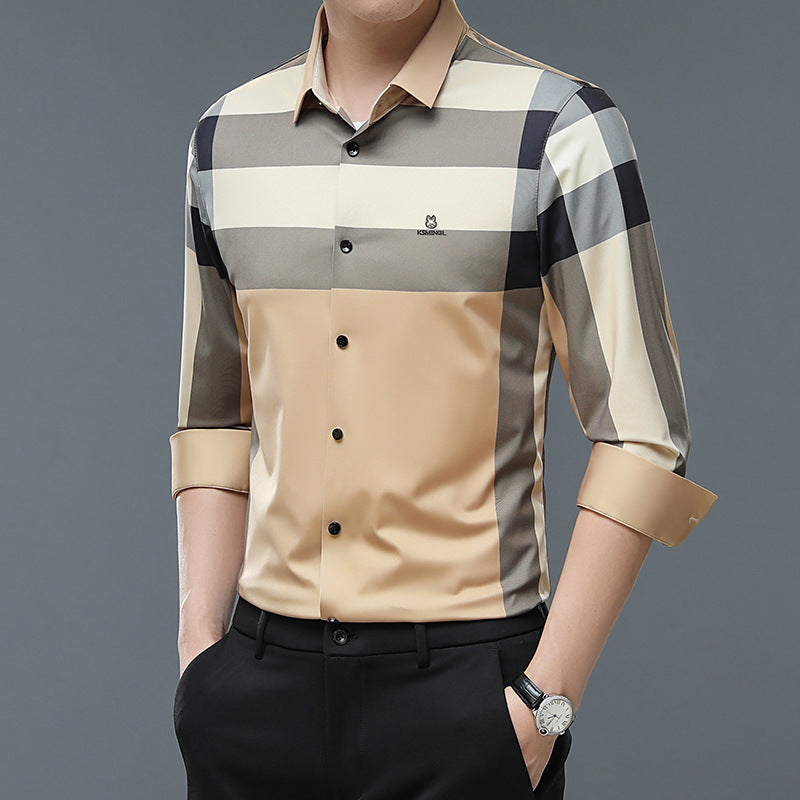 Men's Color-block Check Non-marking High-stretch Shirt